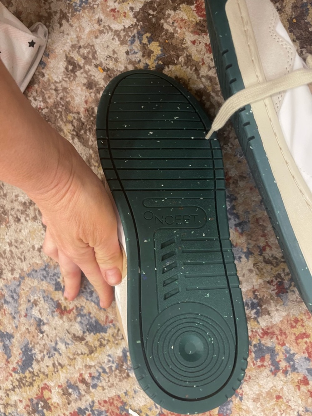 Oncept Women's White and Tan Low-Top Sneakers with Dark Green Outsoles - Picture 4 of 8